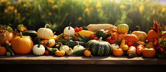 Poster - Post holiday outdoor market selling autumn produce like pumpkins and vegetables backdrop available Copy space image Place for adding text or design