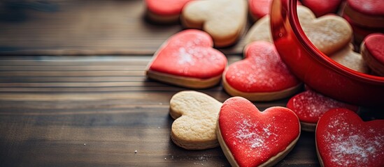 Aufkleber - Heart shaped Valentine s Day cookies homemade love filled pastries made with natural organic ingredients Copy space image Place for adding text or design