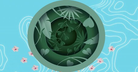 Wall Mural - animation of green plants in circle on blue background