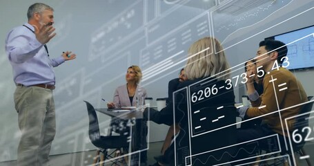 Canvas Print - Animation of financial data processing over diverse business people in office