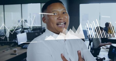 Poster - Animation of financial data processing over african american businessman in office