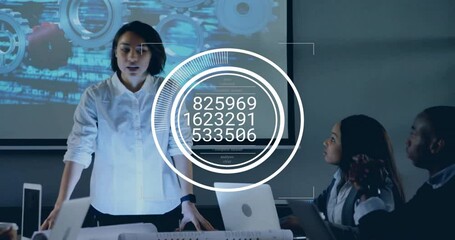 Poster - Animation of data processing over diverse business people in office