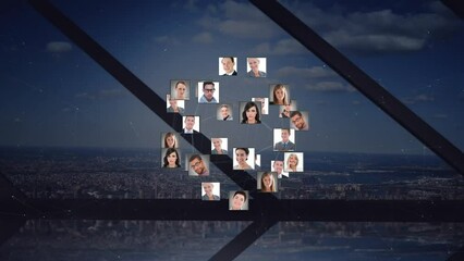 Poster - Animation of globe with connections and photos of diverse business people