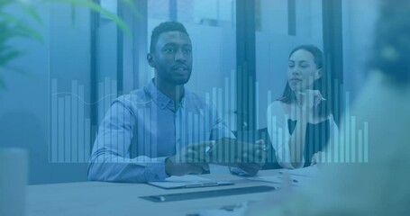 Poster - Animation of financial data processing over diverse business people in office