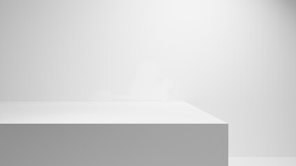 Leinwandbilder - White abstract empty blank table studio shot, empty table white podium with spotlight and bright minimal background, plaster bright white and gray wall and white table stage background