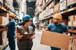 © Davor - Female inventory manager with male warehouse worker holding box