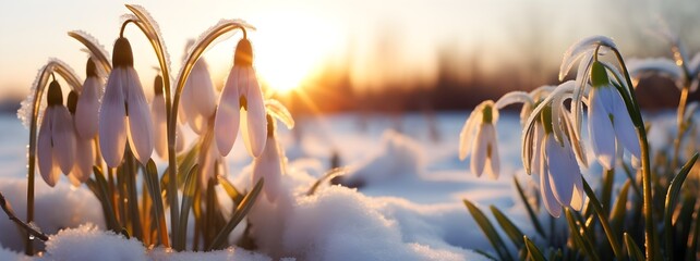 Snowdrops in Snow, Early Spring Flowers, Frosty Morning, Seasonal Bloom, Nature's Resilience