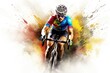 a watercolor painting of a cyclist racing on colorful paint Generative AI