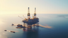 Aerial Photography Of A Large Oil Rig In The Middle Of The Sea, Energy Security Concept.