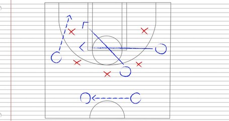 Poster - Animation of sports game strategy on white ruled paper background