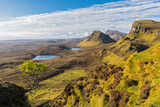 Fototapeta  - UK, Scotland, Inner Hebrides, Isle of Skye, Trotternish, morning mood above Quiraing, view towards Loch Cleat