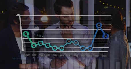 Poster - Animation of financial data processing over diverse business people in office