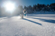 Austria, Altenmarkt-Zauchensee, happy young woman running with dog in snow