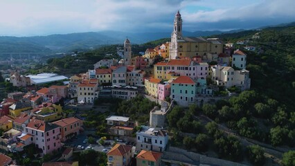 Wall Mural - Aerial view of the village of Cervo on the Italian Riviera in the province of Imperia, Liguria, Italy