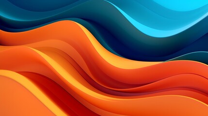 Wall Mural - 3d rendering of abstract background with smooth wavy lines in orange and blue colors