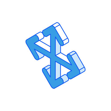 Isometric icon in outline. Modern flat vector Illustration. Cross arrows symbol. Social media marketing icon.
