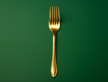 A Gold Fork On A Green Surface