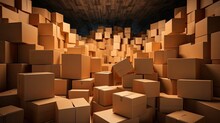 cardboard delivery boxes or parcels, the concept of shipping and logistics with a focus on the neatly arranged packages.