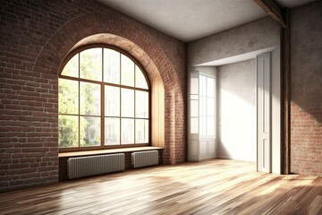 Poster - Empty room with window and brick wall