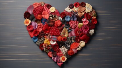 Wall Mural - heart with many pieces of fabric with different patterns and colors, 16:9