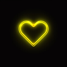 Glowing  Yellow Heart On Black Background