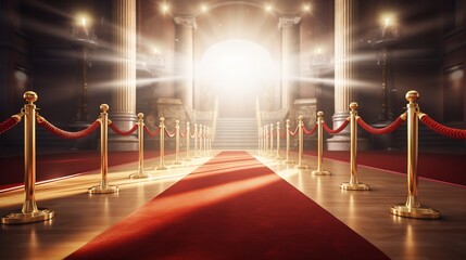 Red carpet and golden barrier. cinema festival concept