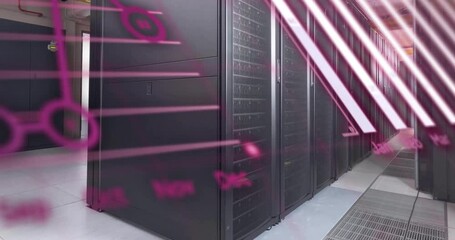 Poster - Animation of graphs, globe and computer language over data server room