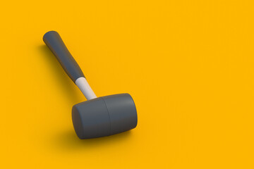 Wall Mural - Rubber hammer on orange background. Home improvement. Repair tools. Construction activities. Industrial equipment. Copy space. 3d render