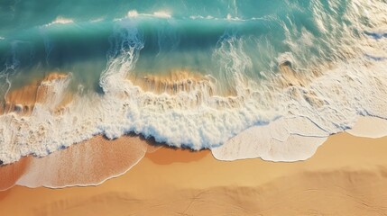  Waves mixing with sand, top view of ocean flowing into beaches, tropical vacation wallpaper