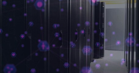 Poster - Animation of network of connections with icons over computer servers
