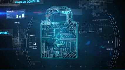 Canvas Print - Animation of data processing over online security padlock