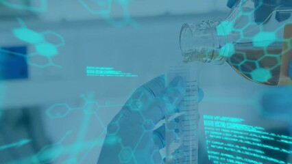 Poster - Animation of scientific data processing over caucasian male scientist in office