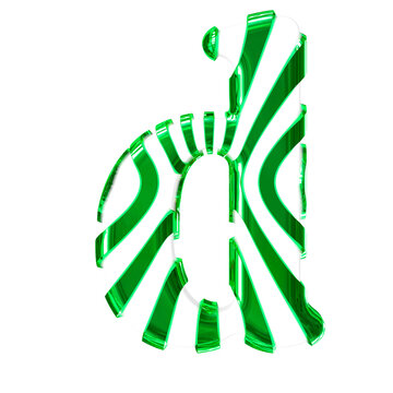 White symbol with green thin straps. letter d