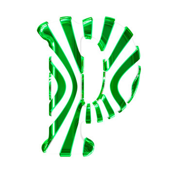 White symbol with green thin straps. letter p