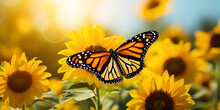 Butterfly On Yellow Flower,Sunflowers Butterfly Images,Butterfly With Sunflower Image, Golden Moments: Sunflower And Butterfly Delight, Butterfly, Yellow Flower, Sunflower, Nature, Generative Ai