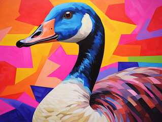 A Pop Art Acrylic Style Painting of a Goose with Vibrant Colors