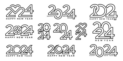 Sticker - Collection of 2024 logo happy new year, text 2024 template vector editable and resizable EPS 10	