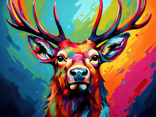 Wall Mural - A Pop Art Acrylic Style Painting of an Elk with Vibrant Colors