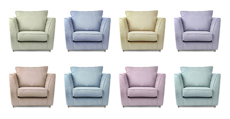 Wall Mural - Different colorful armchairs isolated on white, set