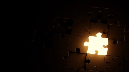 Aufkleber - 3d rendering abstract background. business concept.outstanding white jigsaw on gold. Leader, Unique, Think different, Individual and standing out from the crowd concept.