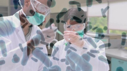Poster - Animation of virus cells over diverse male and female scientists working in lab