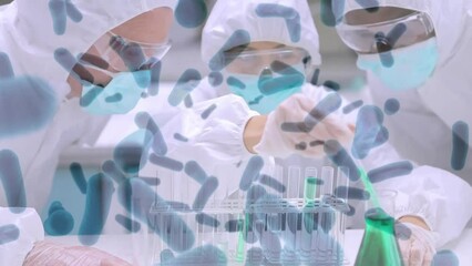 Poster - Animation of virus cells over diverse male and female scientists working in lab
