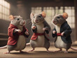 Ratones practicando artes marciales en un templo