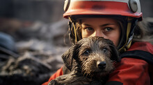 Heroic Firefighter Battling Blazing Inferno To Save Lives And Rescuing Precious Animals Amidst The Soothing Rain, A Captivating And Dramatic Image Of Courage And Compassion