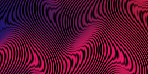 Dark abstract background with glowing wave. Shiny moving lines design element. Modern purple blue gradient flowing wave lines. Futuristic technology concept. Vector illustration modern line  art