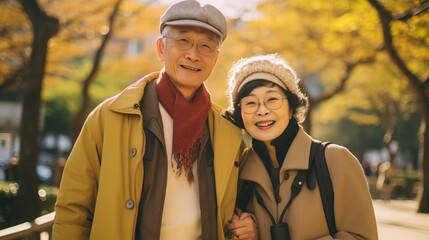 Portrait Japanese Mature couple handsome and beauty outdoor travel