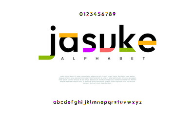Wall Mural - Jasuke creative modern urban alphabet font. Digital abstract moslem, futuristic, fashion, sport, minimal technology typography. Simple numeric vector illustration