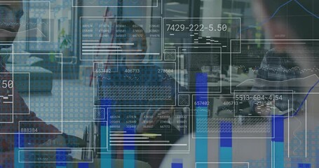 Poster - Animation of data processing over diverse business people in office
