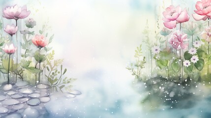  watercolor illustration of spring blooming flowers background