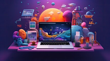 Wall Mural - Creative visual of software and app for gadget applications. User experience Design concept.